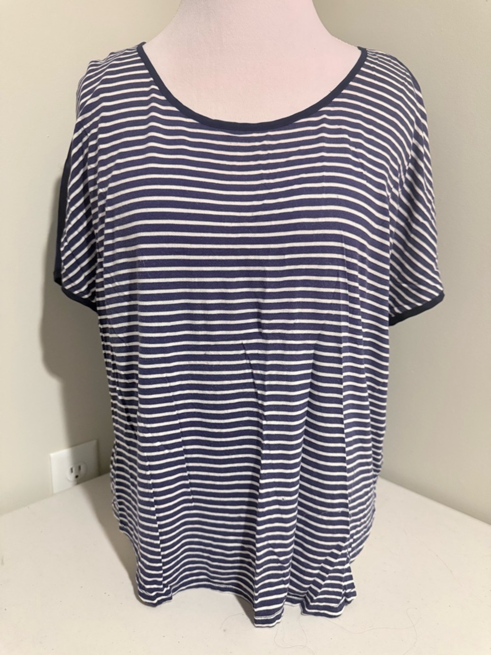 LC Lauren Conrad Navy and White Striped Short Sleeve Tee